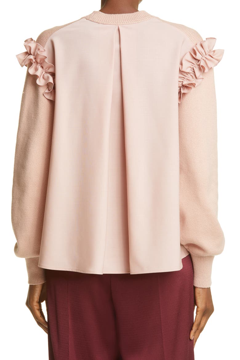 Ruffle Mixed Media Sweater, Alternate, color, MAUVE PINK