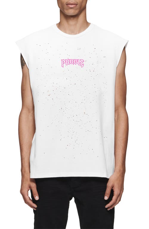 Purple Brand Textured Sleeveless Graphic T-shirt In White
