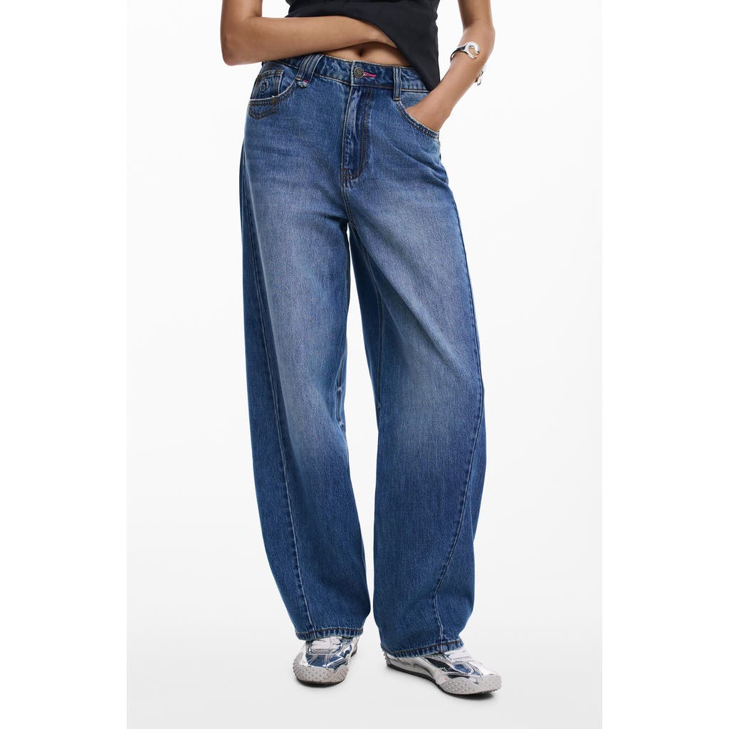 Desigual Hight Waist Barrel Legs Jeans In Blue