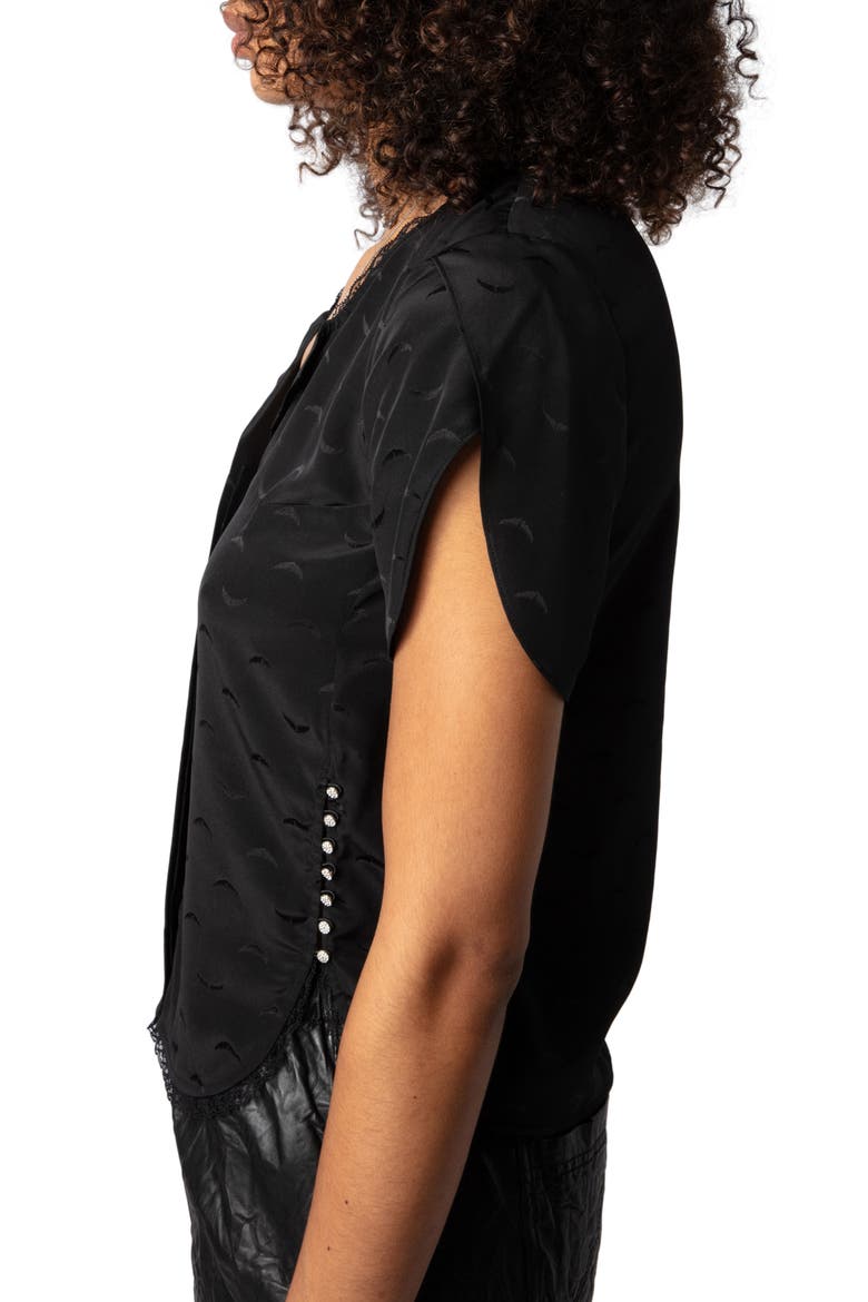 Tiffiny Wing Jacquard Button-Up Silk Shirt, Alternate, color, NOIR