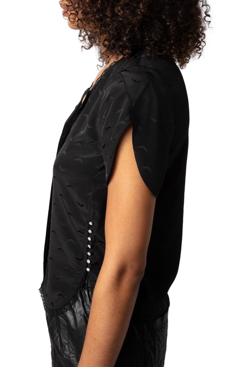 Zadig & Voltaire Tiffiny Wing Jacquard Button-Up Silk Shirt, Alternate, color,