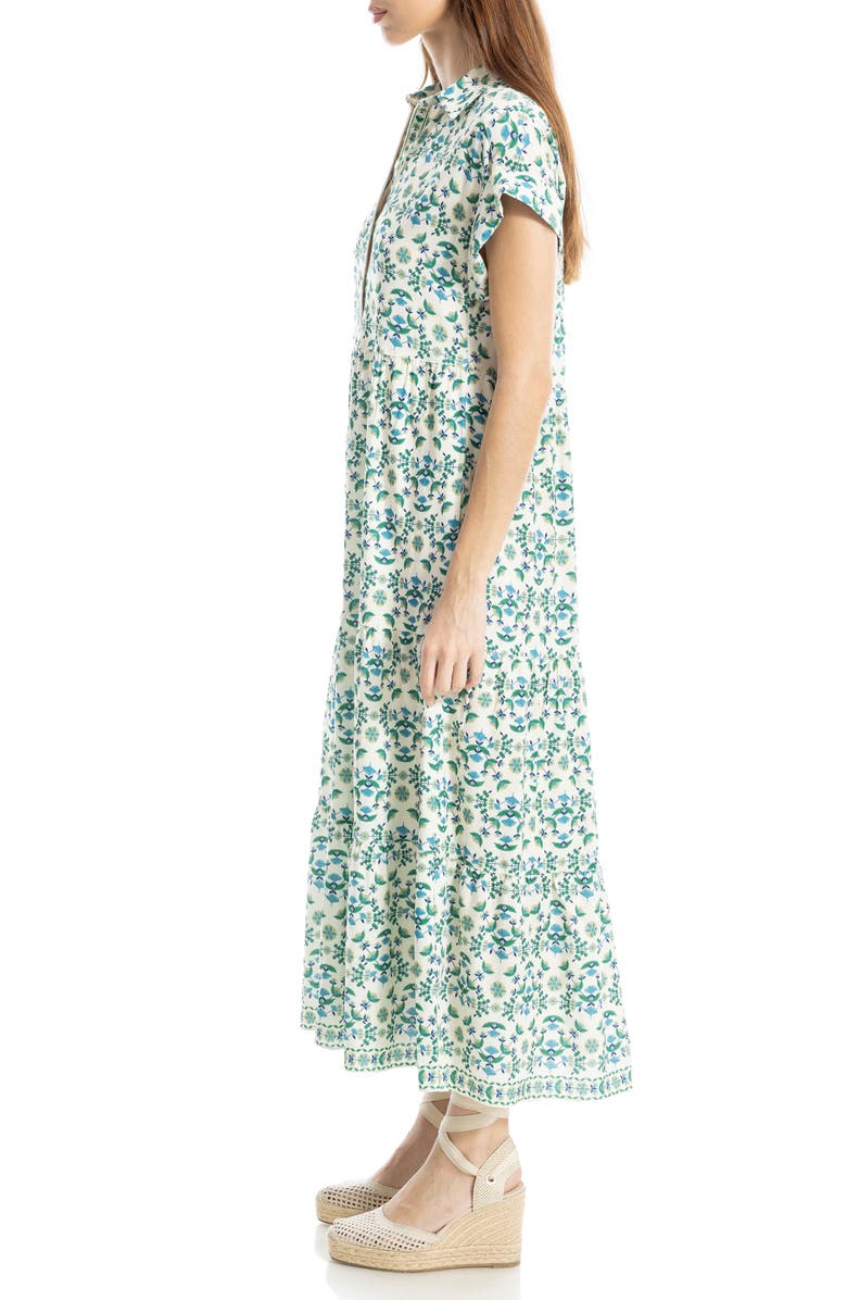 MAX STUDIO Cuffed Short Sleeve Maxi Shirtdress, Alternate, color, Cream/ Green Small Floral