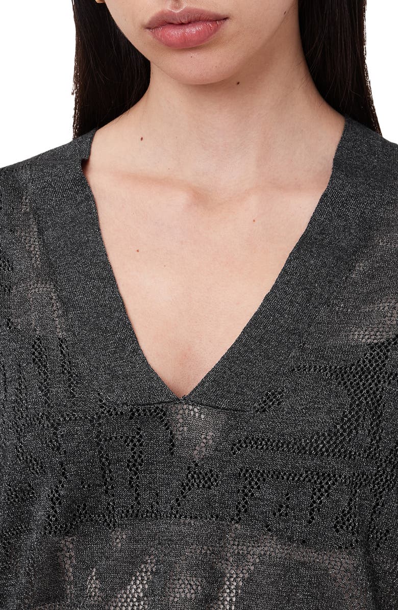 AllSaints Kaito V-Neck Sheer Knit Sweater, Alternate, color, 