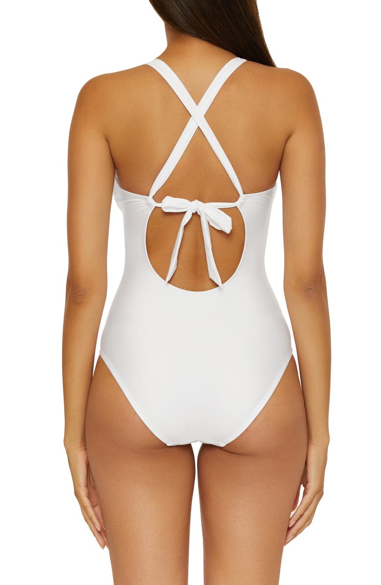 BCA by Rebecca Virtue Lace-Up Plunge One-Piece Swimsuit, Alternate, color, White