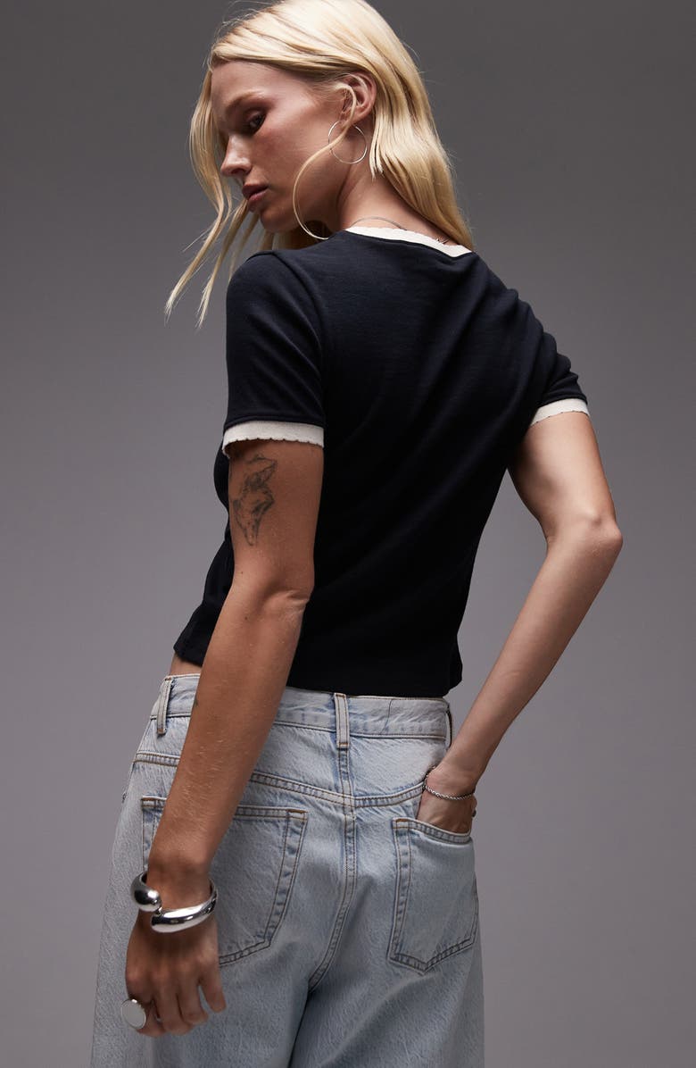 Topshop Frill Edge Everyday Cotton T-Shirt, Alternate, color, Black