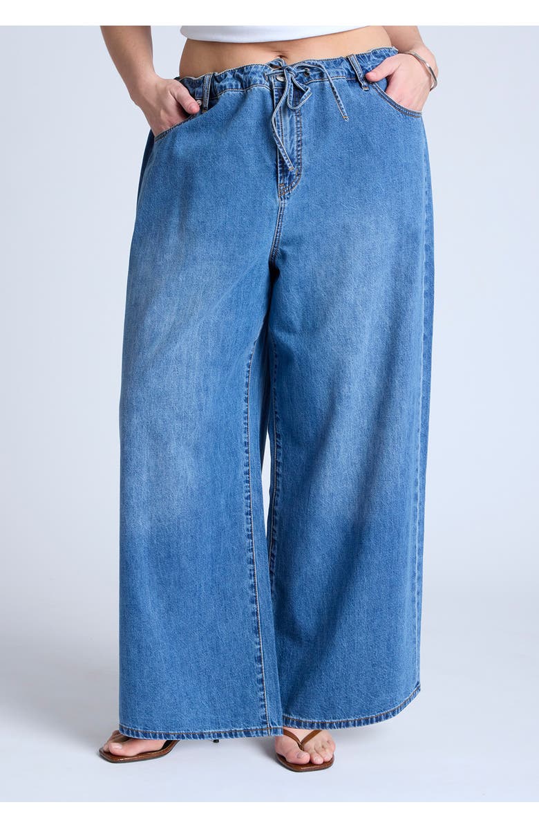 ELOQUII Drawstring Waist Lightweight Jean, Alternate, color, Medium Wash