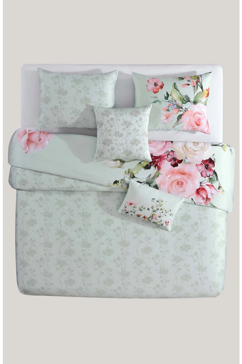 Misty Rose 5-Piece Reversible Comforter Set, Alternate, color, GREEN