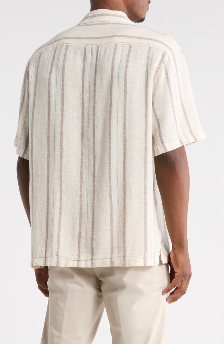 DENIM AND FLOWER Stripe Linen Blend Camp Shirt, Alternate, color, Beige