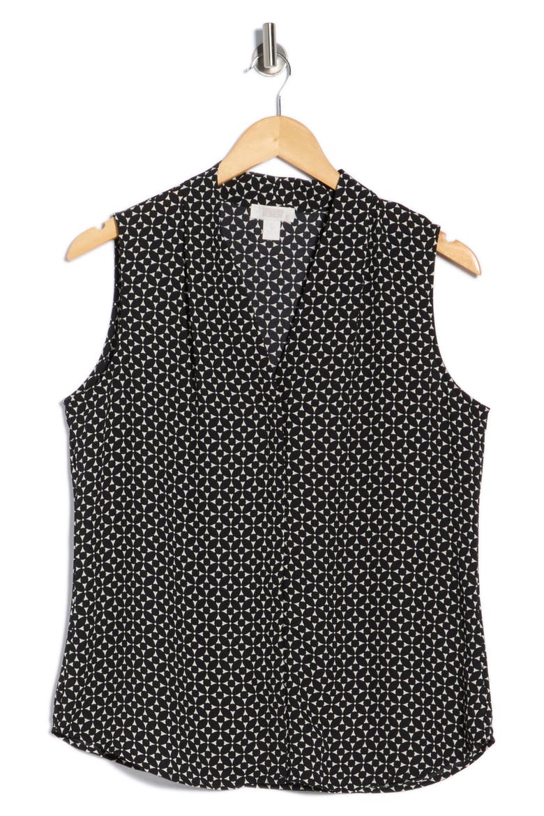 V-Neck Sleeveless Woven Shell Top, Alternate, color, BLACK PETAL GEO