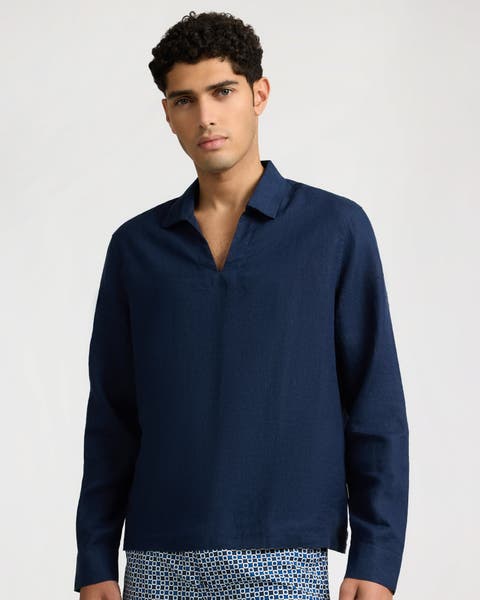 Linen Long Sleeve Popover Shirt