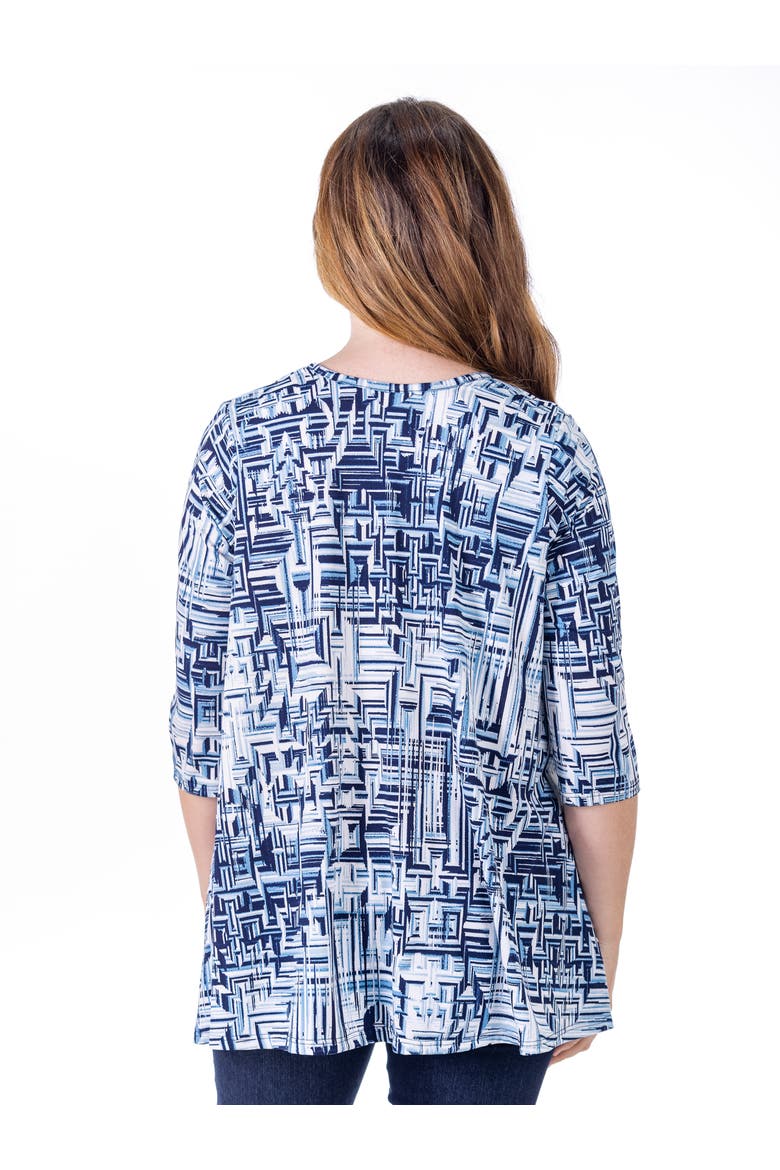 Petites Navy Print Elbow Length Sleeve Open Cardigan, Alternate, color, Blue Multi