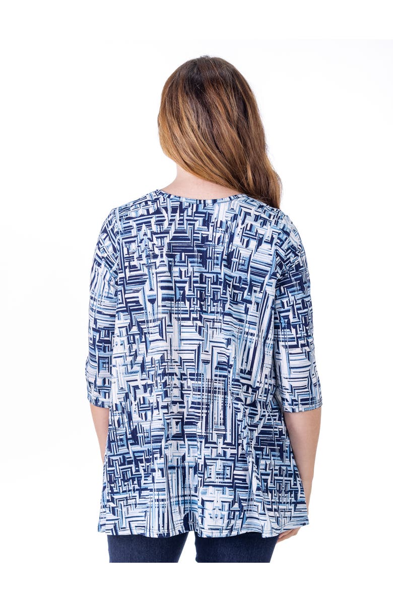 24seven Comfort Apparel Petites Navy Print Elbow Length Sleeve Open Cardigan, Alternate, color, Blue Multi