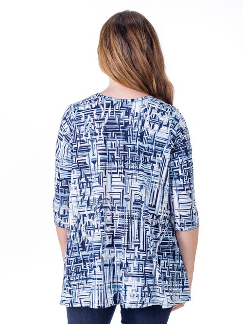 24seven Comfort Apparel Petites Navy Print Elbow Length Sleeve Open Cardigan In Multi