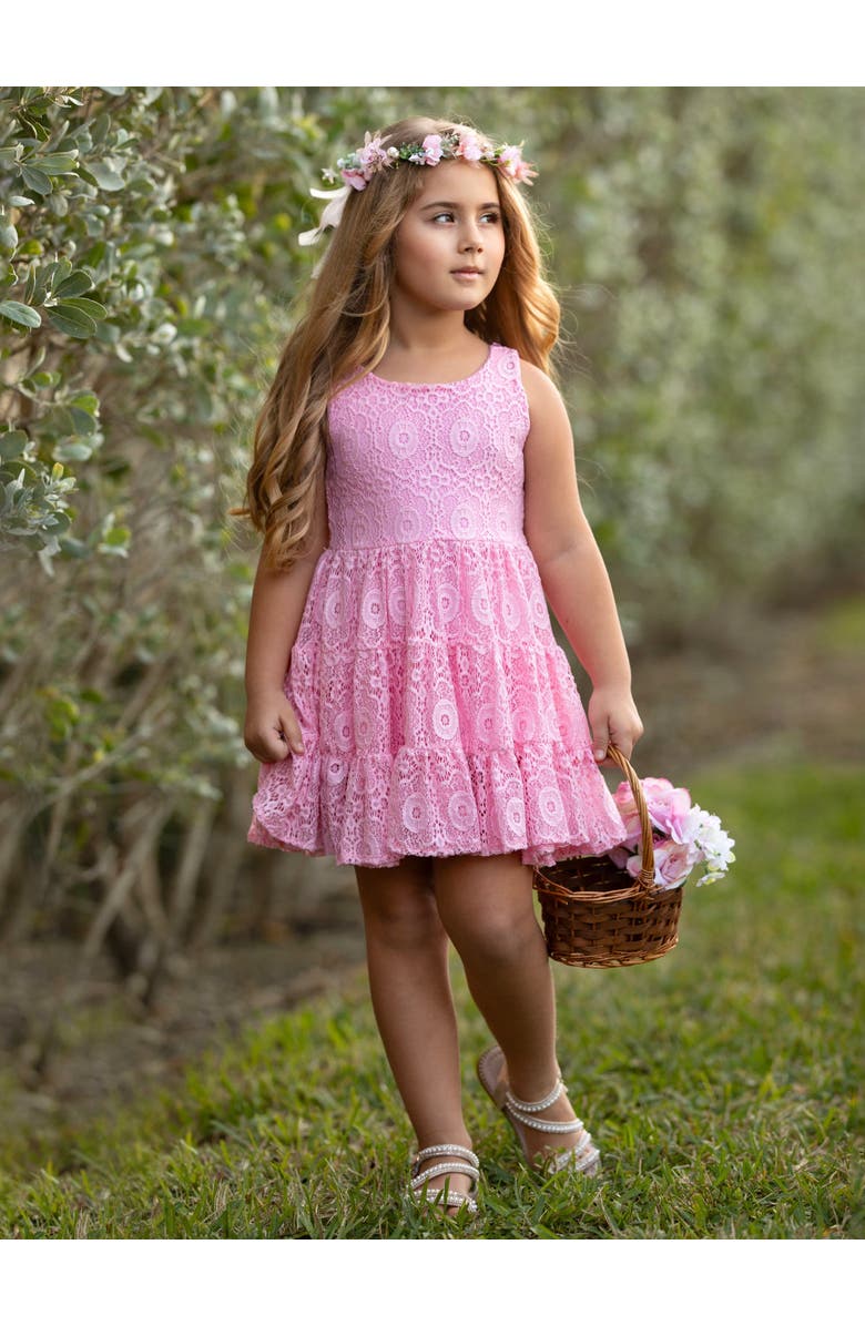 Mia Belle Girls Girls Floral Lace Tiered Ruffle Dress, Alternate, color, Pink