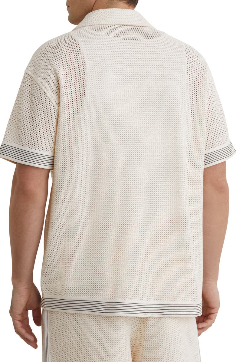 Reiss Aliso Open Knit Camp Shirt, Alternate, color, Off White