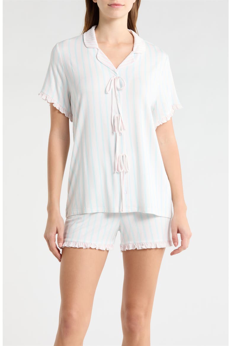 Bow Detail Stripe Short Pajamas, Main, color, BLUE/ PINK STRIPE