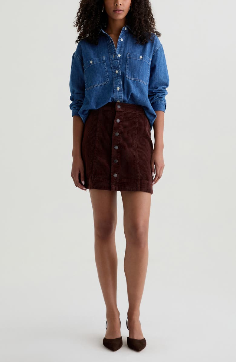 AG Evie Button Front Corduroy Skirt, Alternate, color, Coffee Bean