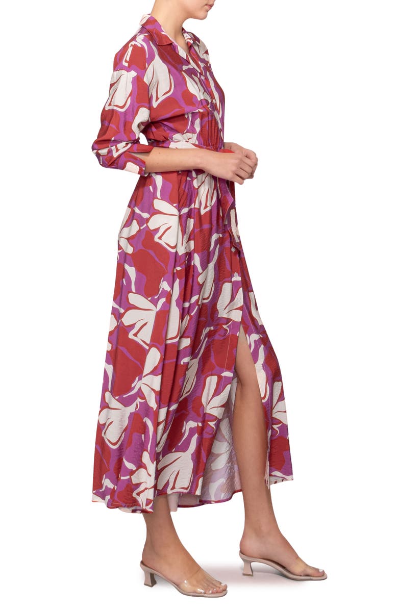 MELLODAY Print Long Sleeve Midi Shirtdress, Alternate, color, Fuchsia Abstract