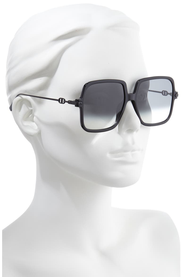 Diorlink1 58mm Gradient Square Sunglasses, Alternate, color, BLACK/ DARK GREY GRADIENT