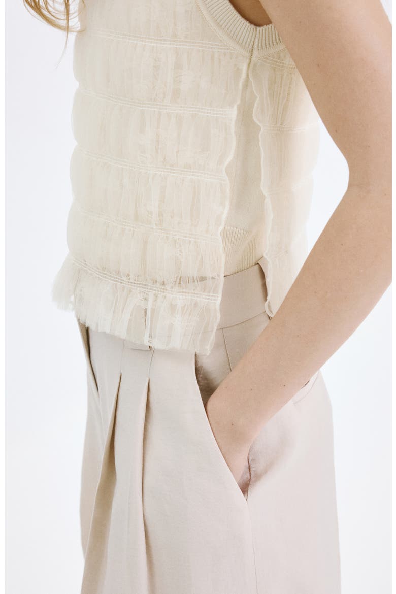 Ruched Sleeveless Mesh Overlay Knit Sweater, Alternate, color, ECRU