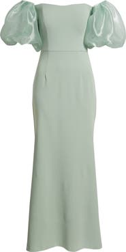 Eliza J Off the Shoulder Puff Sleeve Trumpet Gown