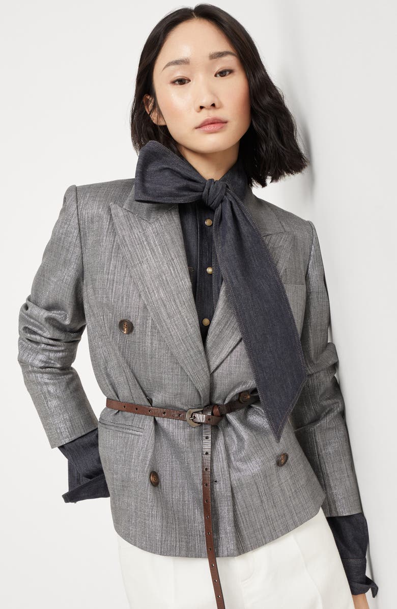 Brunello Cucinelli Sparkling twill blazer, Alternate, color, Silver