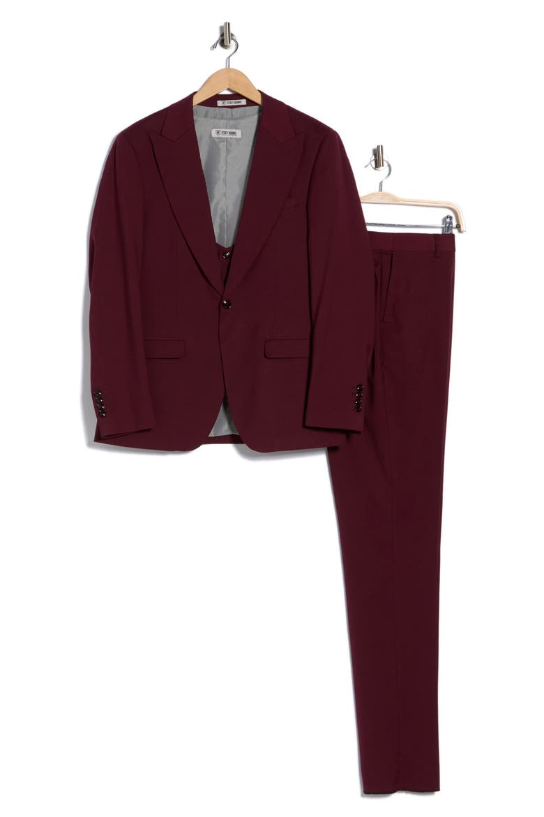 Stretch 3-Piece Suit, Alternate, color, BURGUNDY