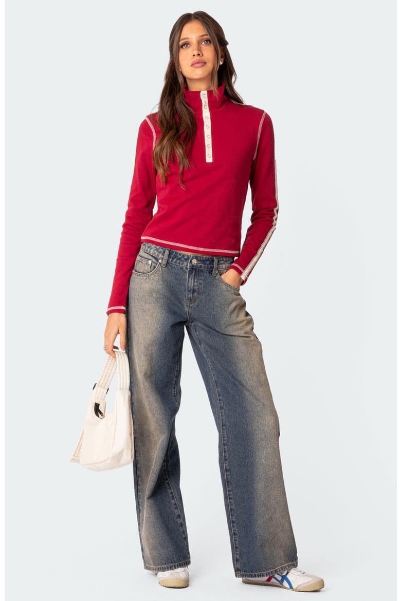 Gio Contrast Stitch Crop Sweatshirt, Alternate, color, RED