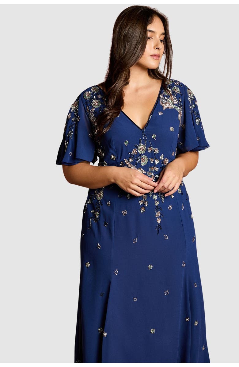 Coast Plus Floral Embellished Midi Dress, Alternate, color, Navy