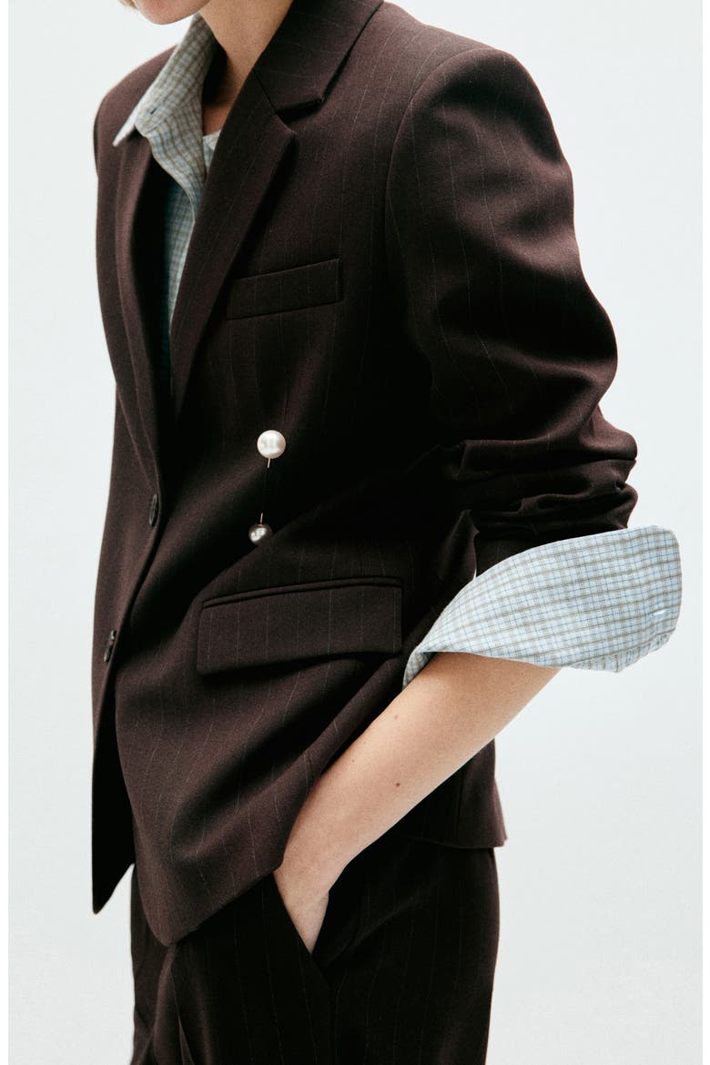 Straight Fit Pinstripe Suit Blazer, Alternate, color, BROWN
