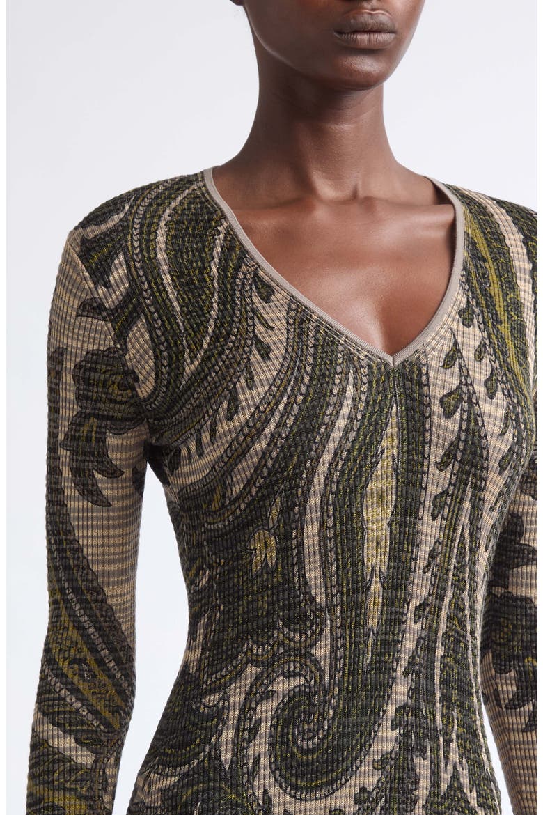 Paisley V-Neck Midi Knit Dress, Alternate, color, PRINTED GREEN BASE
