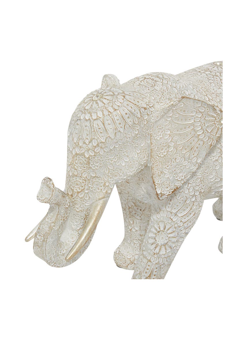 White Polystone Eclectic Elephant Sculpture, Alternate, color, WHITE