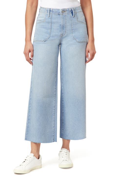 High Waist Raw Hem Crop Wide Leg Jeans