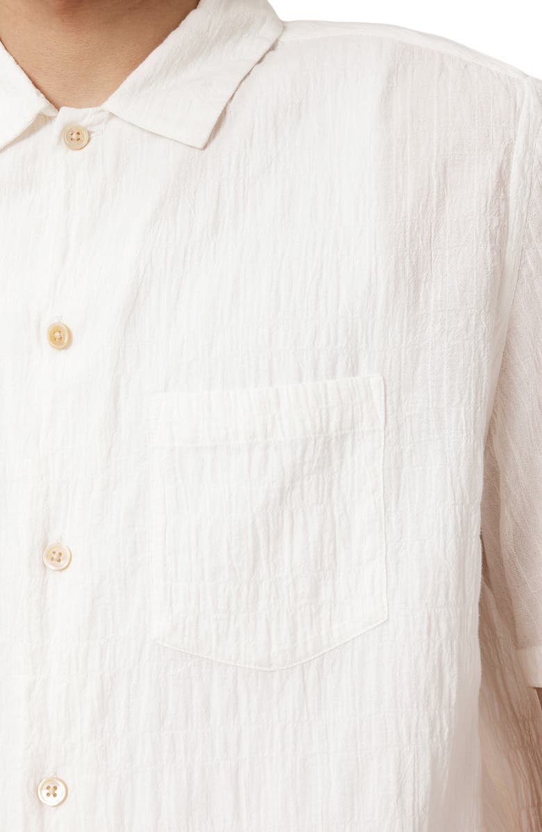 AllSaints Walton Short Sleeve Stretch Cotton Seersucker Button-Up Shirt, Alternate, color, Off White