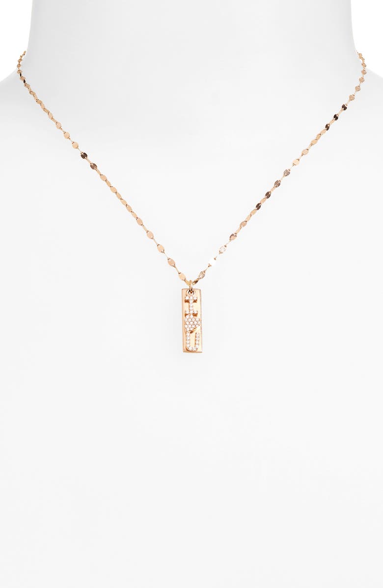 LANA 'I Heart U' 14K Rose Gold Diamond Tag Pendant Necklace, Alternate, color, Rose