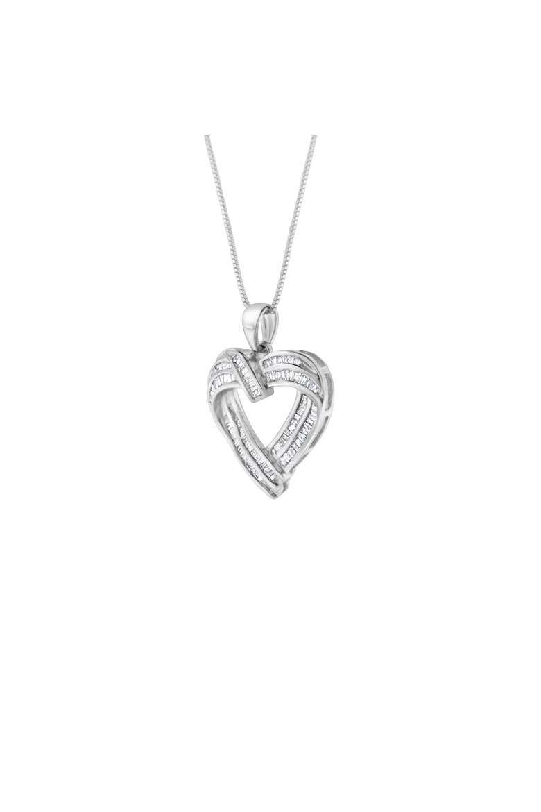 Silver 7/8 cttw Baguette Diamond Heart Pendant Necklace, Alternate, color, White