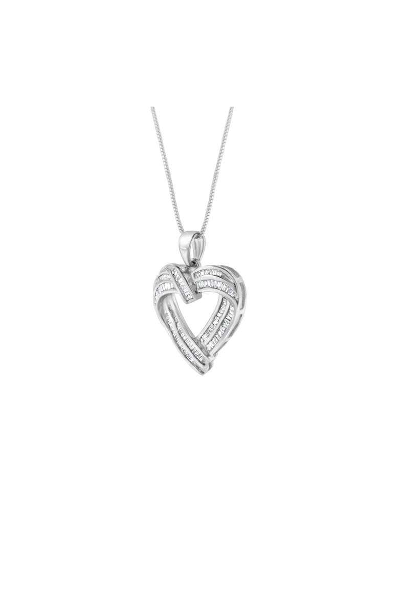 Haus of Brilliance Silver 7/8 cttw Baguette Diamond Heart Pendant Necklace, Alternate, color, White