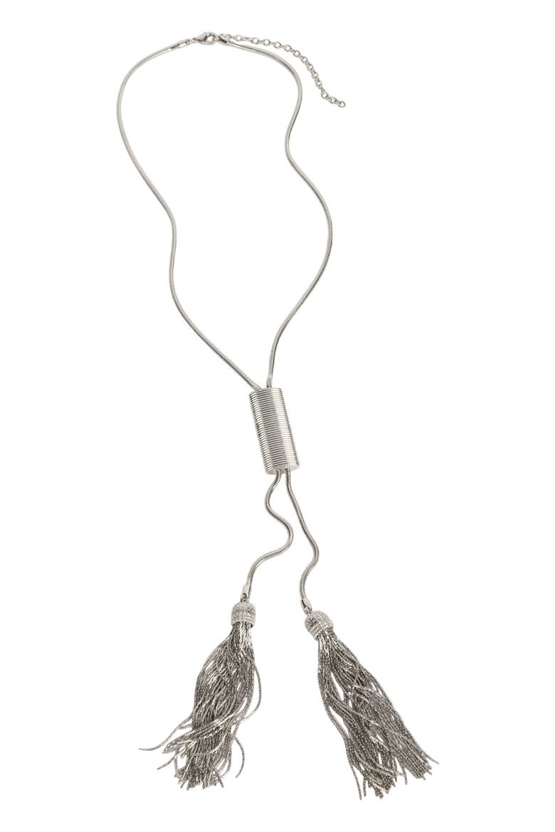 Long Brass Tassel Necklace, Alternate, color, Silver