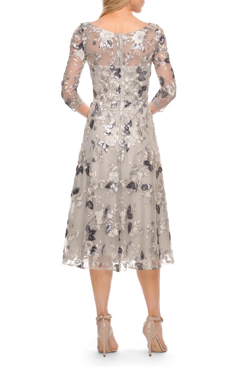 Embroidered Lace Fit & Flare Dress, Alternate, color, SILVER