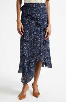 Veronica Beard Elenora Ruffle Floral Paisley Midi Skirt