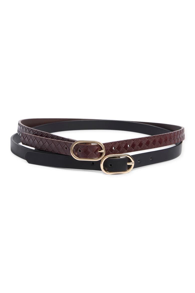 Set of 2 Oval Buckle Faux Leather Belts, Main, color, BLACK/ BROWN
