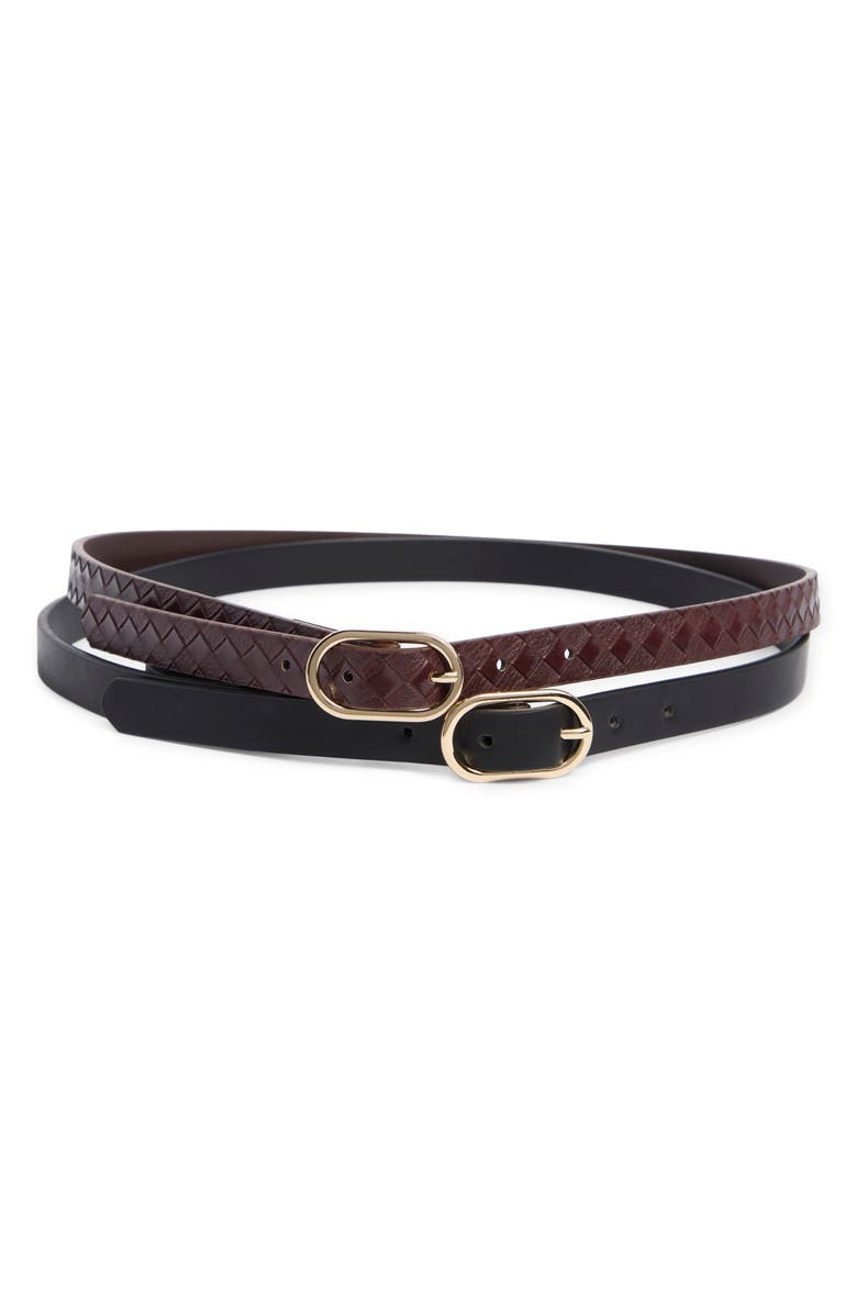 Linea Pelle Set of 2 Oval Buckle Faux Leather Belts, Main, color, Black/ Brown