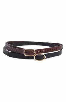 Linea Pelle Set of 2 Oval Buckle Faux Leather Belts