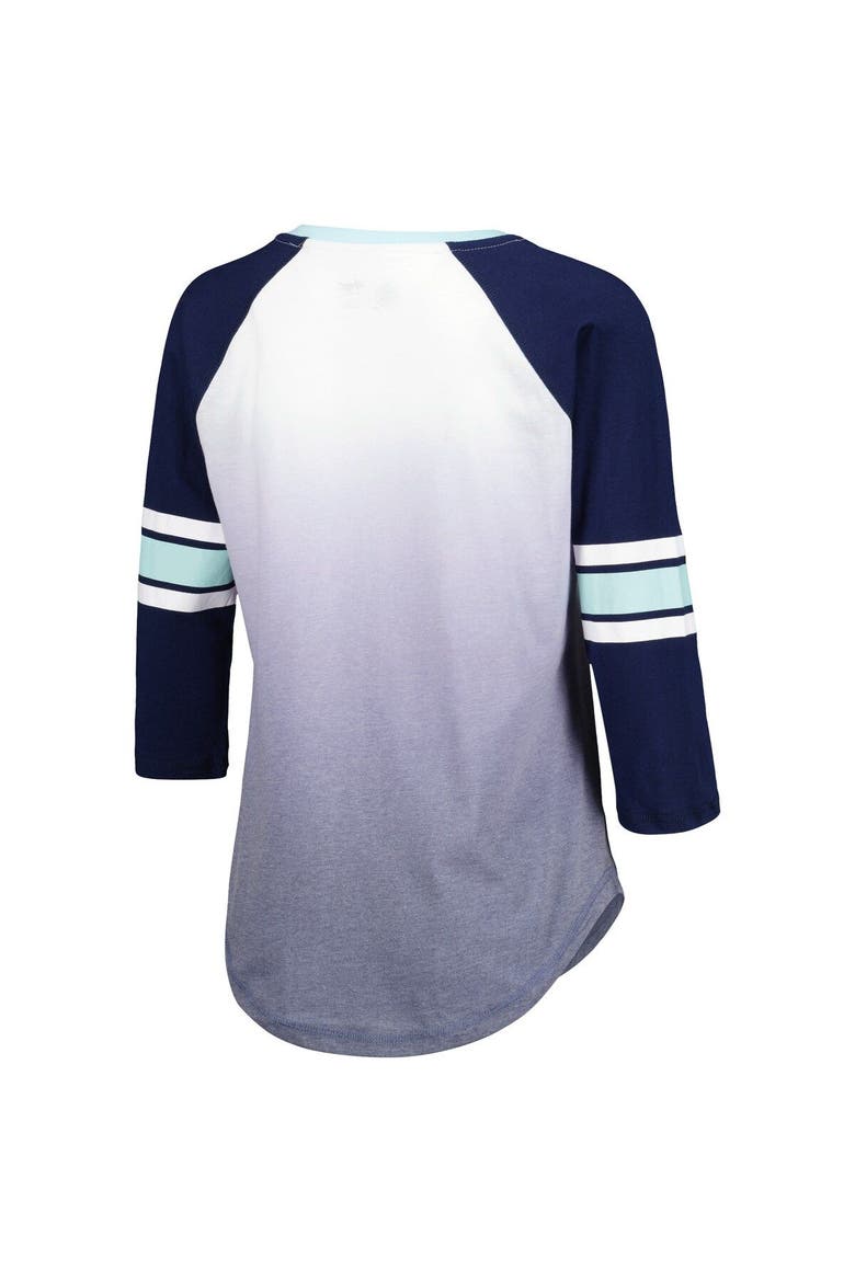 Women's G-III 4Her by Carl Banks Deep Sea Blue Seattle Kraken Lead Off Tri-Blend Raglan 3/4-Sleeve V-Neck T-Shirt, Alternate, color, Navy