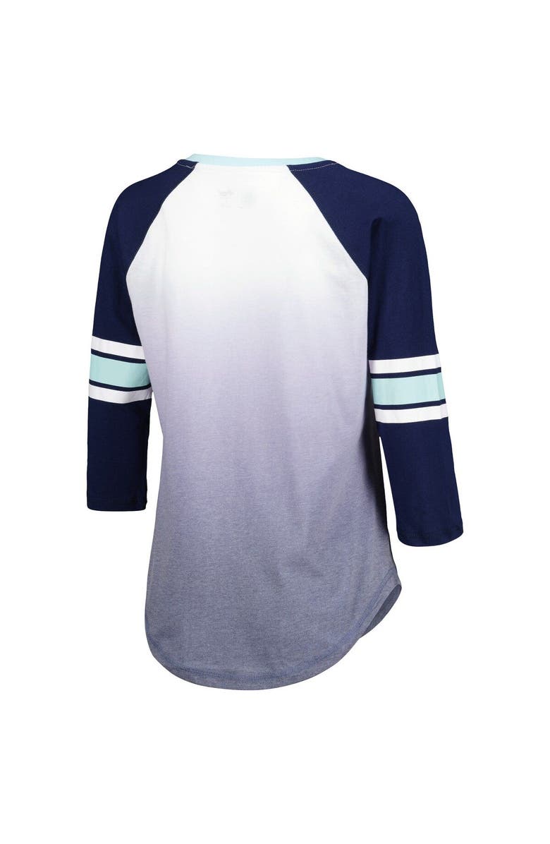 G-III 4HER BY CARL BANKS Women's G-III 4Her by Carl Banks Deep Sea Blue Seattle Kraken Lead Off Tri-Blend Raglan 3/4-Sleeve V-Neck T-Shirt, Alternate, color,