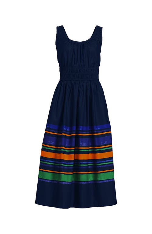 LANDS' END LANDS' END SLEEVELESS POPLIN SMOCKED MIDI DRESS