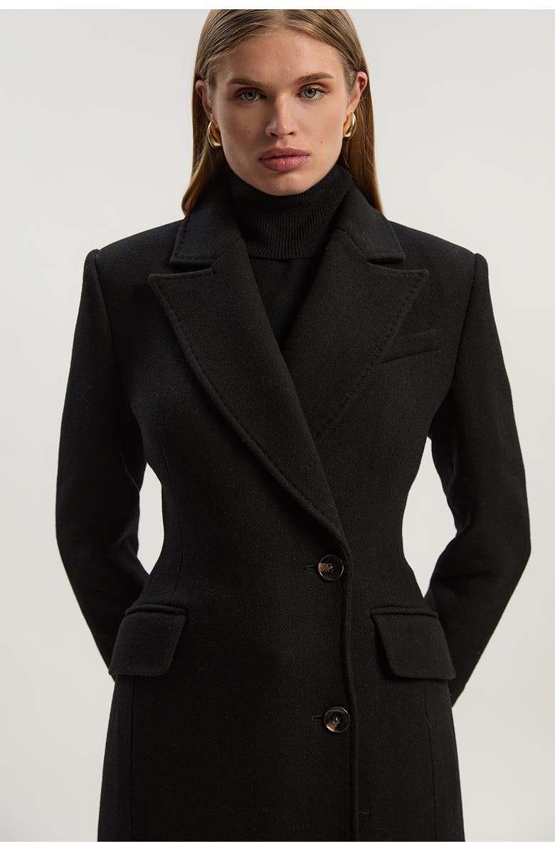 Karen Millen Wool Blend Tailored Fitted Maxi Coat, Alternate, color, Black