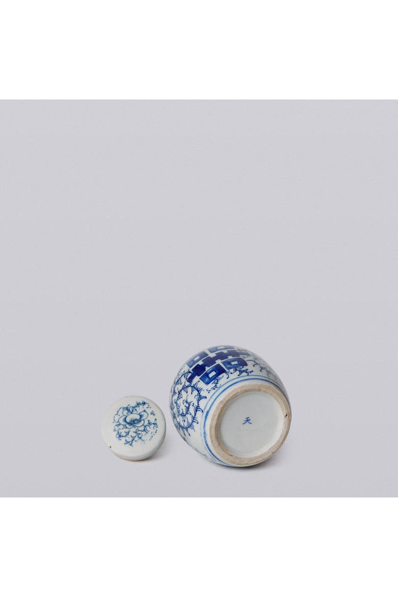 Porcelain Mini Double Happiness Round Jar, Alternate, color, Blue + White