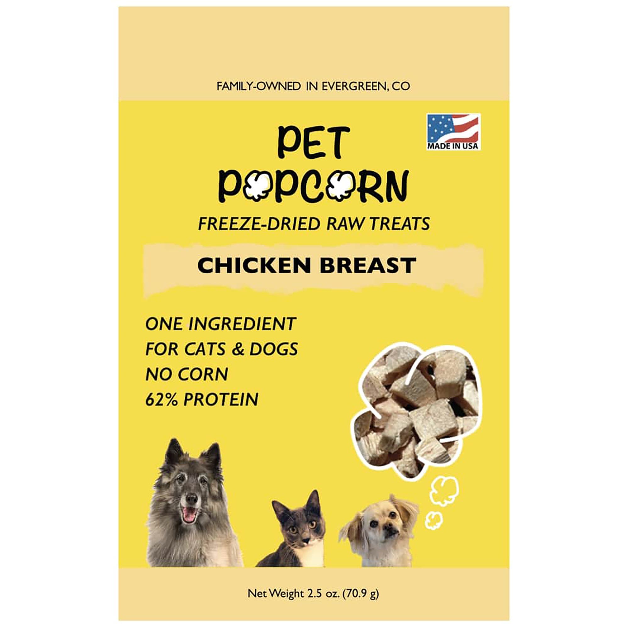 Pet Popcorn Freeze Dried Raw Treats, Chicken Breast, 2.5oz Bag, Pet Snacks in Multicolored 