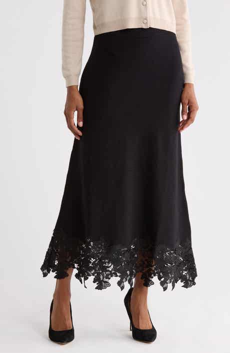 Lace Hem Midi Sweater Skirt